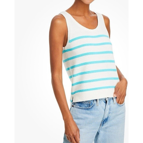 Kule The Gio Tank Top Women's M White/Aqua Scoop Neck Stripe Pullover - Picture 1 of 7